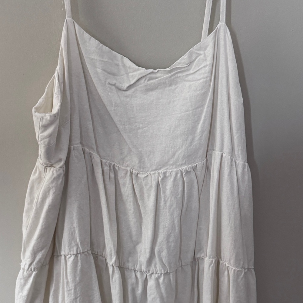 Forever 21 White Tiered Linen Blend Mini Dress